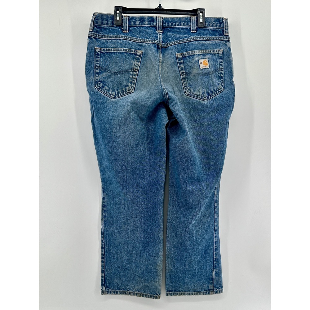 Carhartt FR Jeans Mens 36x30 Blue Solid Straight Fit‎ Vintage Workwear Denim - Picture 2 of 6